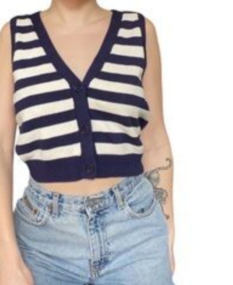 Reformation Navy and White Striped Women's Sweater Vest